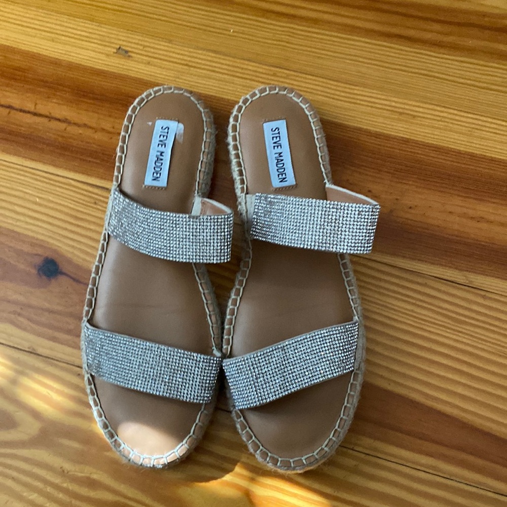 Steve Madden silver sparkle slide sandals
